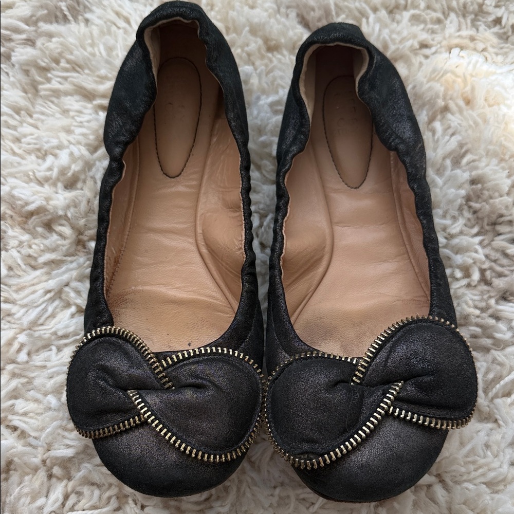 See By Chloe Black Ballet Flats with Zip-Knot Accent